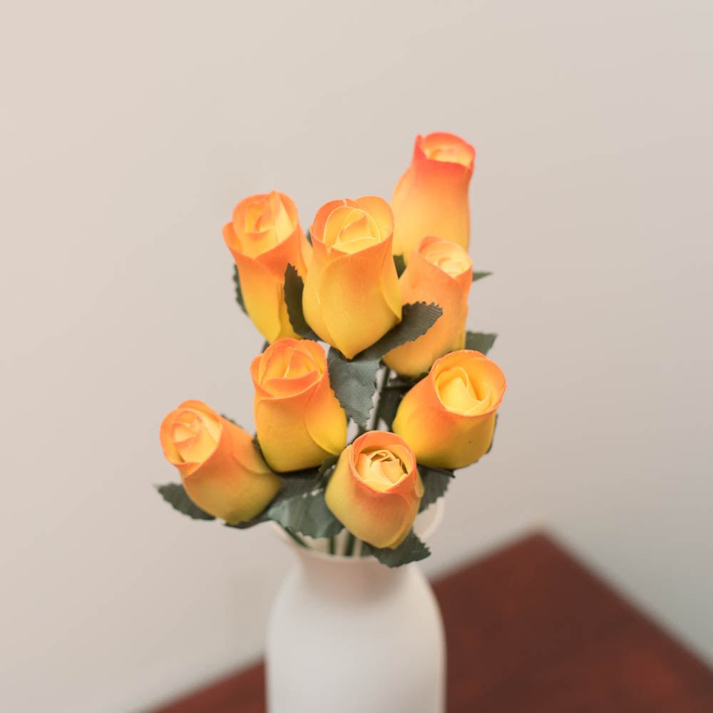Yellow/Orange Closed Bud Roses 8-Pack - The Original Wooden Rose