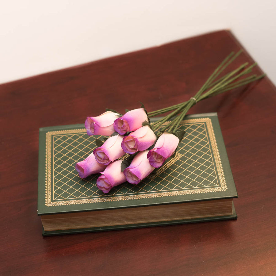 White/Burgundy (Raspberry) Closed Bud Roses 8-Pack - The Original Wooden Rose