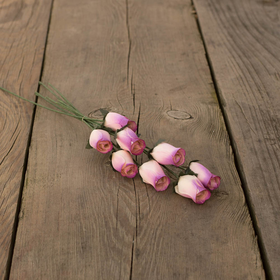 White/Burgundy (Raspberry) Closed Bud Roses 8-Pack - The Original Wooden Rose