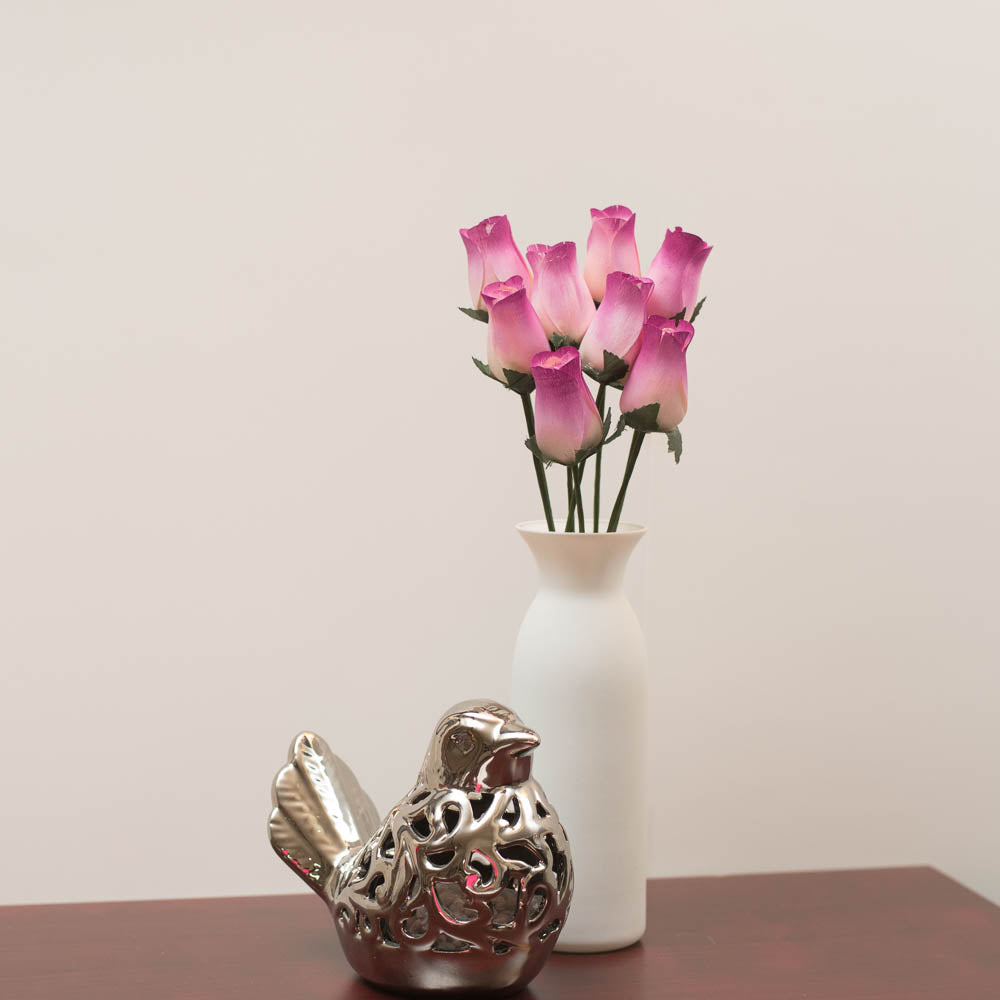 White/Burgundy (Raspberry) Closed Bud Roses 8-Pack - The Original Wooden Rose