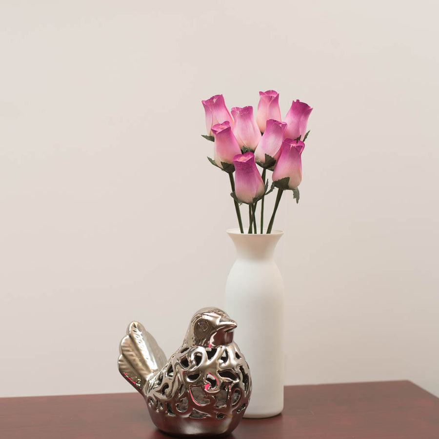 White/Burgundy (Raspberry) Closed Bud Roses 8-Pack - The Original Wooden Rose