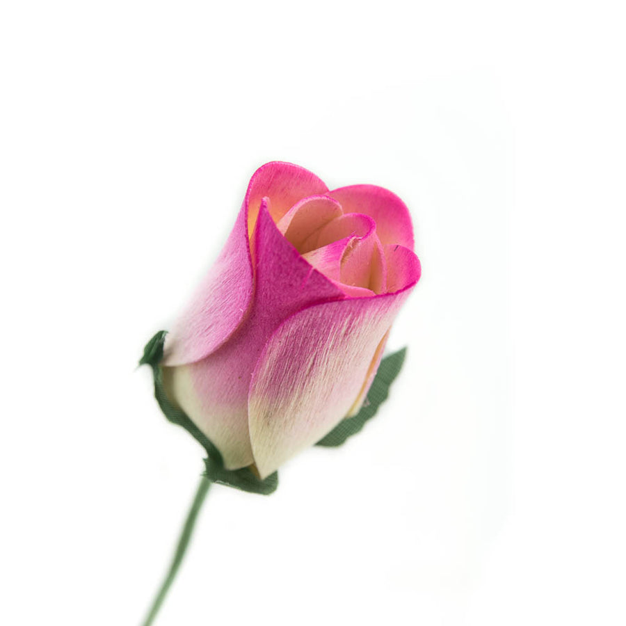 White/Hot Pink Closed Bud Roses 8-Pack - The Original Wooden Rose