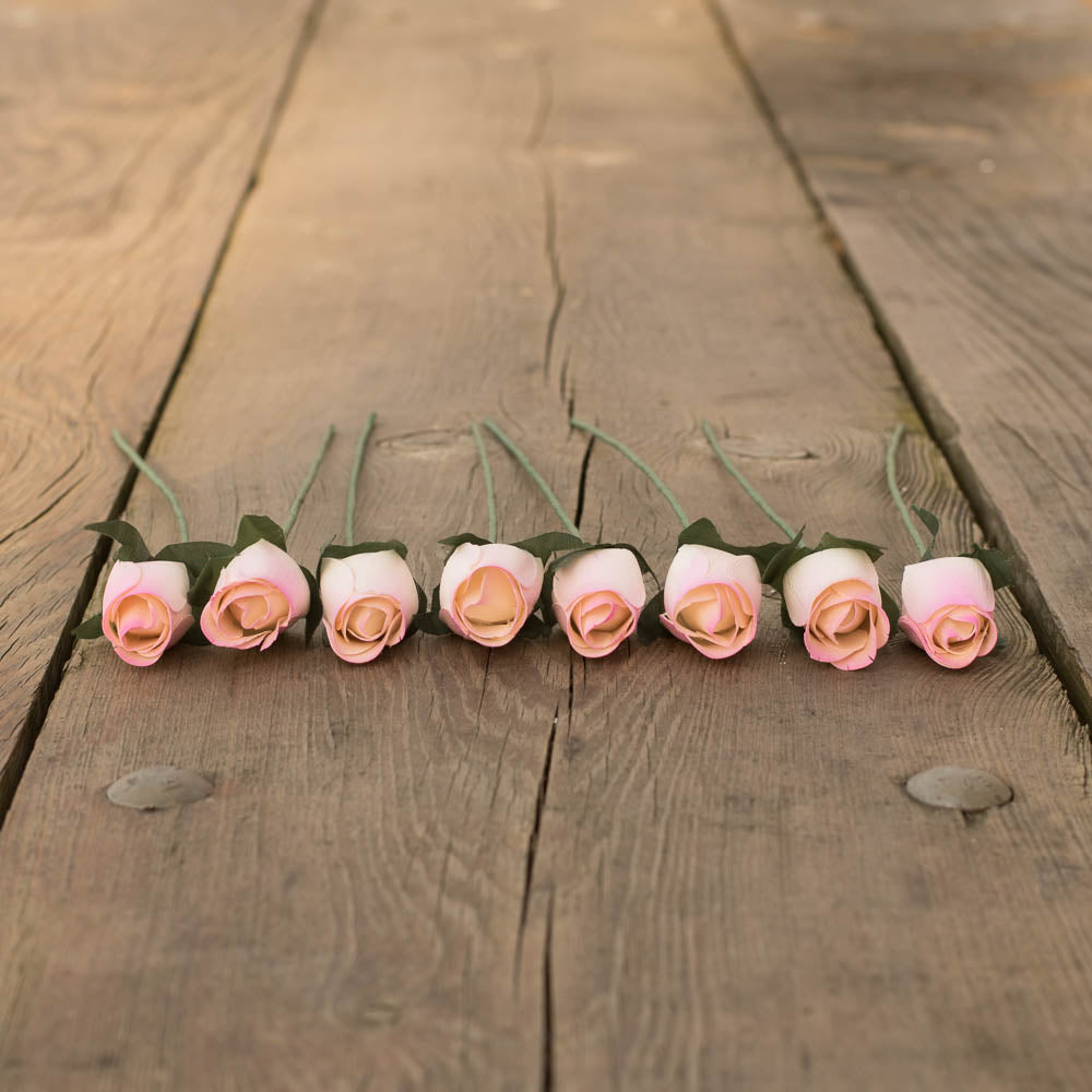 White/Lavender Closed Bud Roses 8-Pack - The Original Wooden Rose