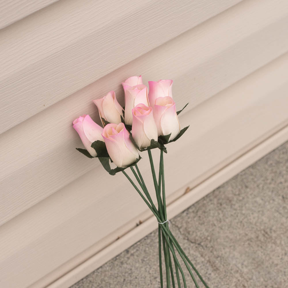 White/Lavender Closed Bud Roses 8-Pack - The Original Wooden Rose
