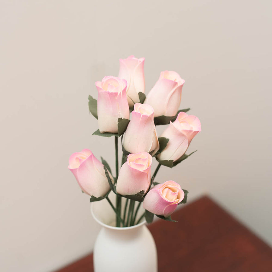 White/Lavender Closed Bud Roses 8-Pack - The Original Wooden Rose