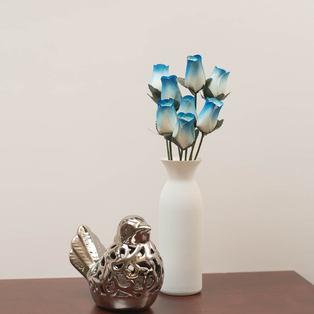 White/Blue Closed Bud Roses 8-Pack - The Original Wooden Rose