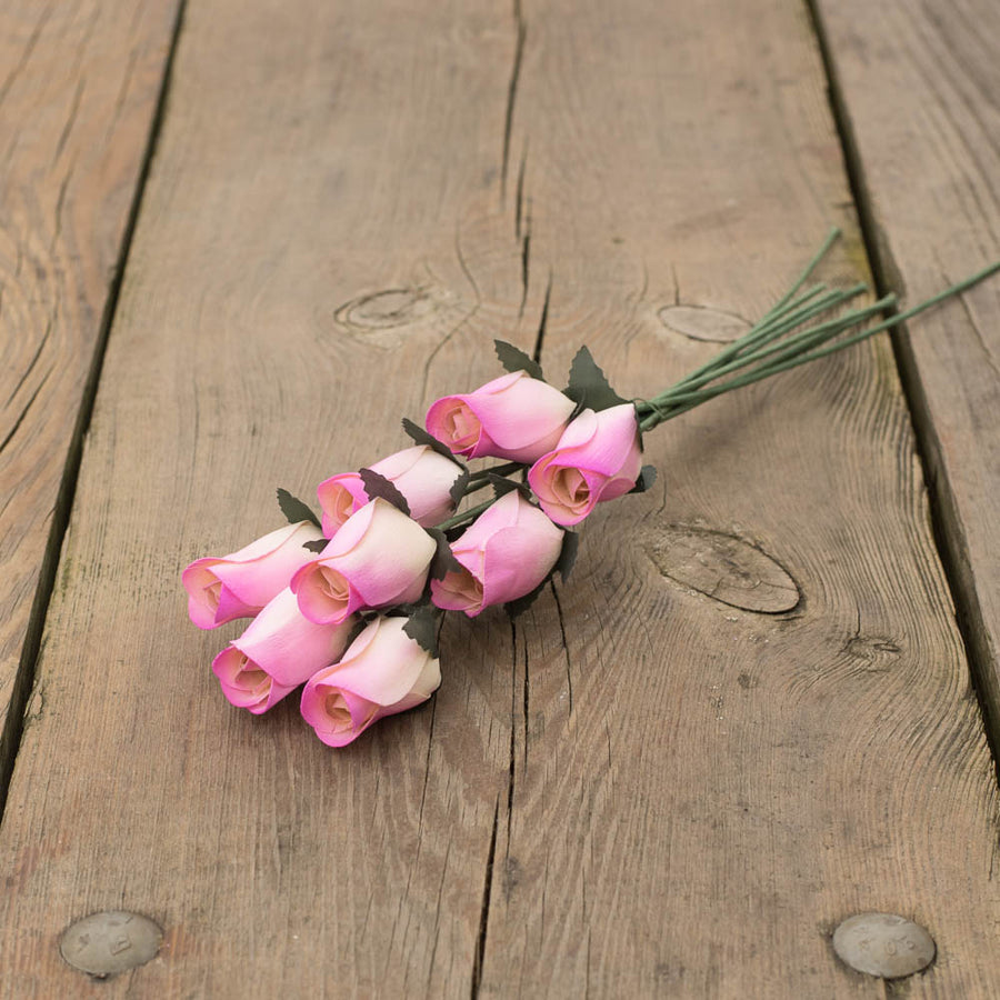 White/Violet Closed Bud Roses 8-Pack - The Original Wooden Rose