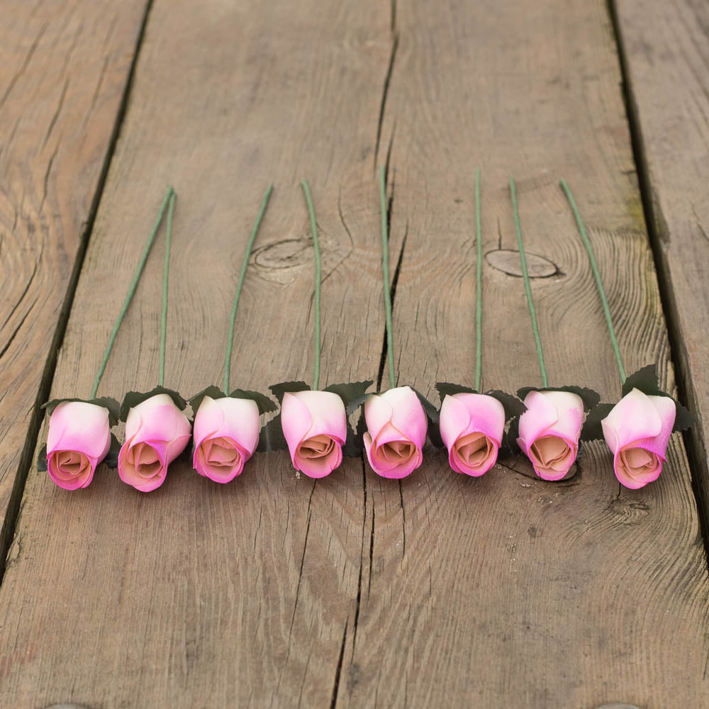 White/Violet Closed Bud Roses 8-Pack - The Original Wooden Rose