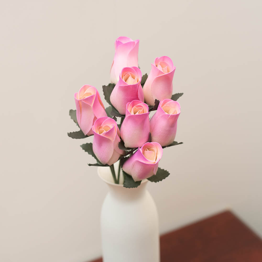 White/Violet Closed Bud Roses 8-Pack - The Original Wooden Rose