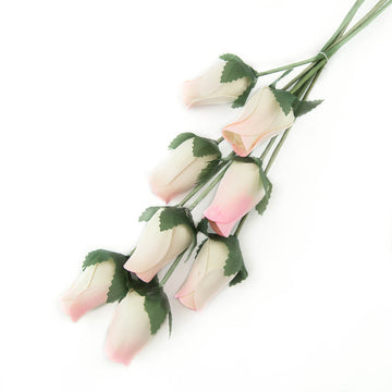 White/Pink Closed Bud Roses 8-Pack - The Original Wooden Rose