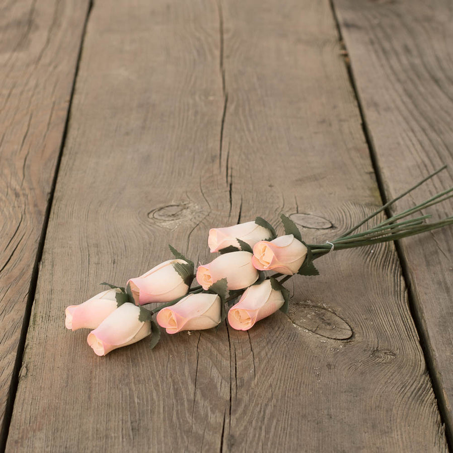 White/Pink Closed Bud Roses 8-Pack - The Original Wooden Rose