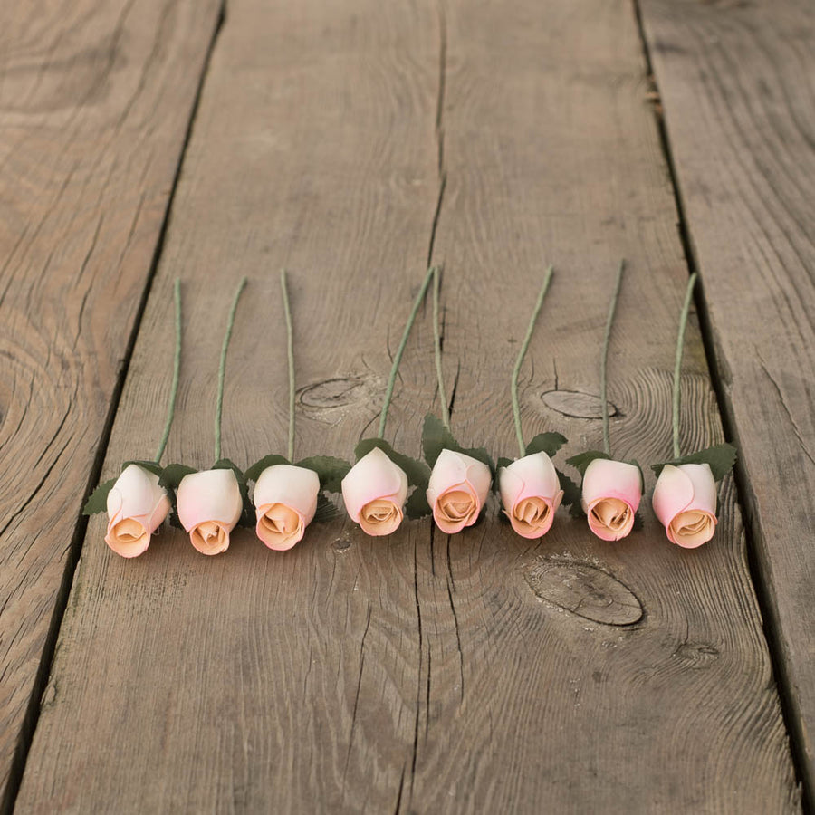 White/Pink Closed Bud Roses 8-Pack - The Original Wooden Rose