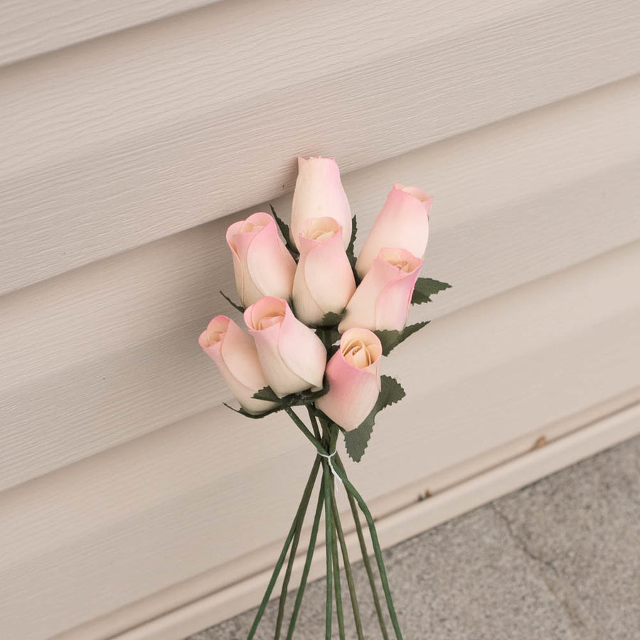 White/Pink Closed Bud Roses 8-Pack - The Original Wooden Rose