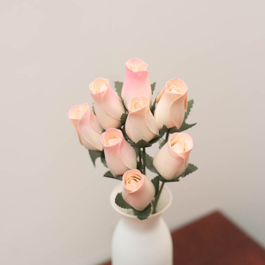 White/Pink Closed Bud Roses 8-Pack - The Original Wooden Rose
