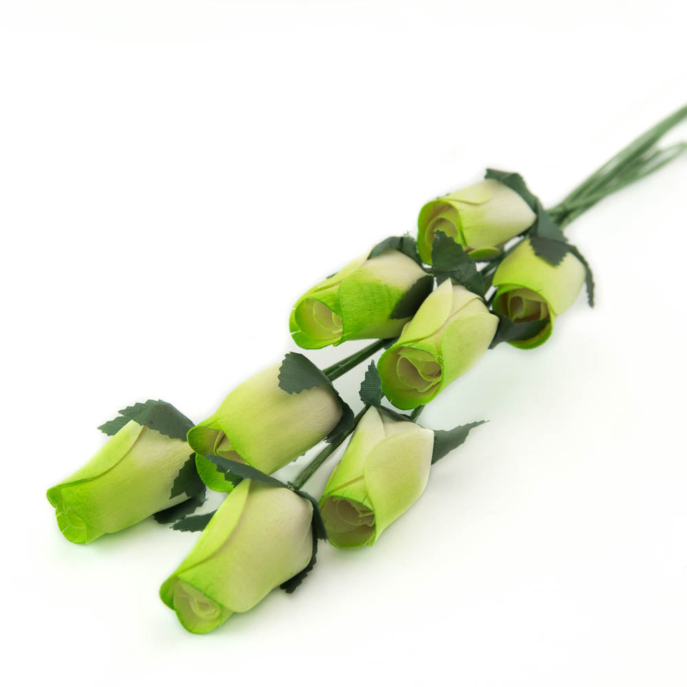 Green/White Closed Bud Roses 8-Pack - The Original Wooden Rose