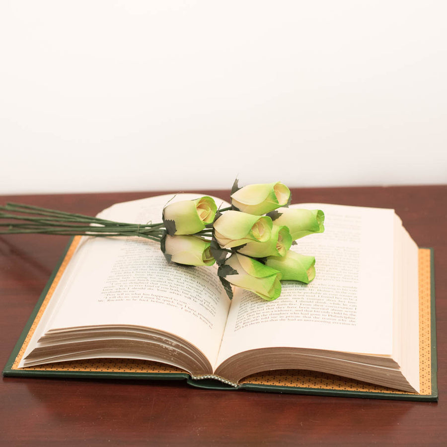 Green/White Closed Bud Roses 8-Pack - The Original Wooden Rose