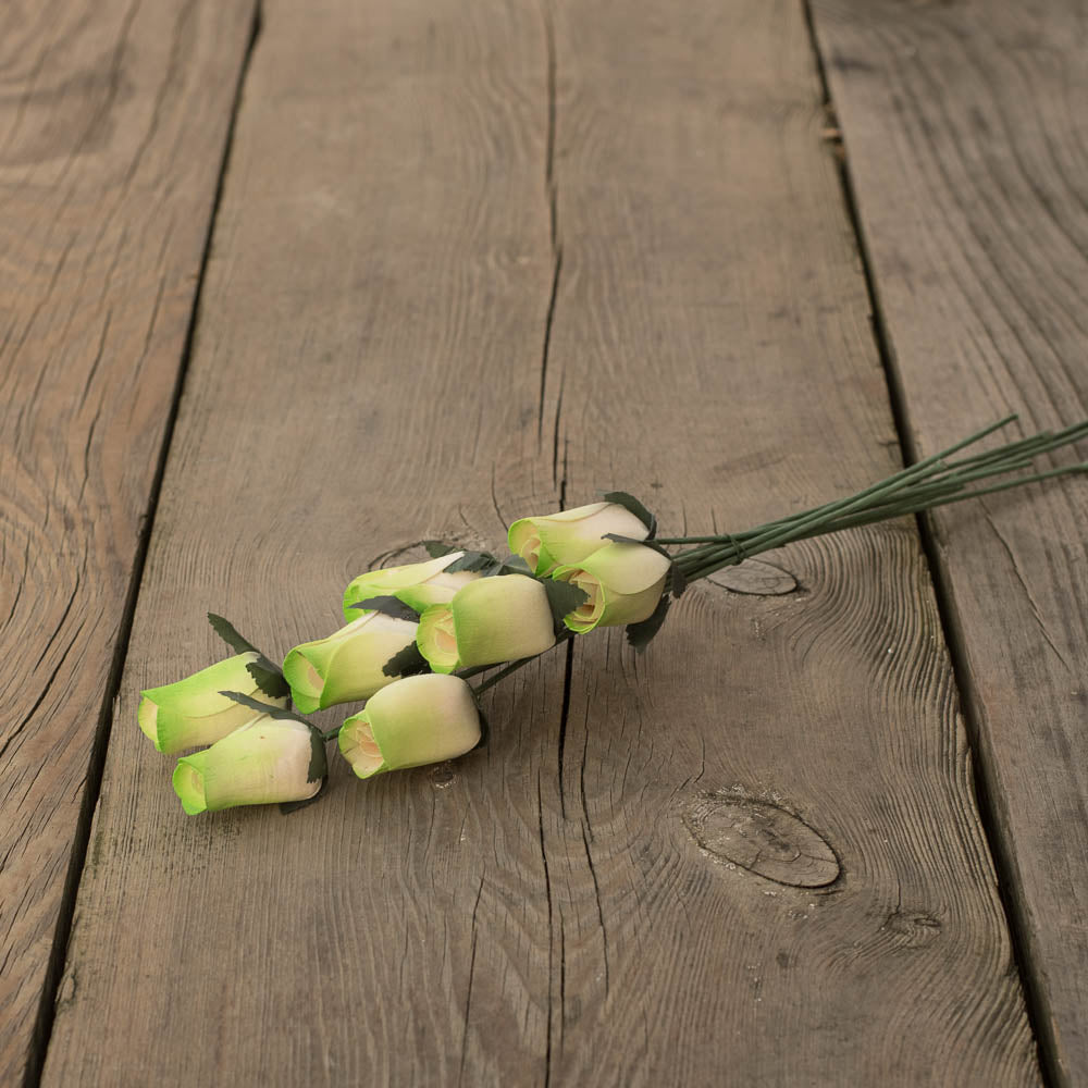 Green/White Closed Bud Roses 8-Pack - The Original Wooden Rose