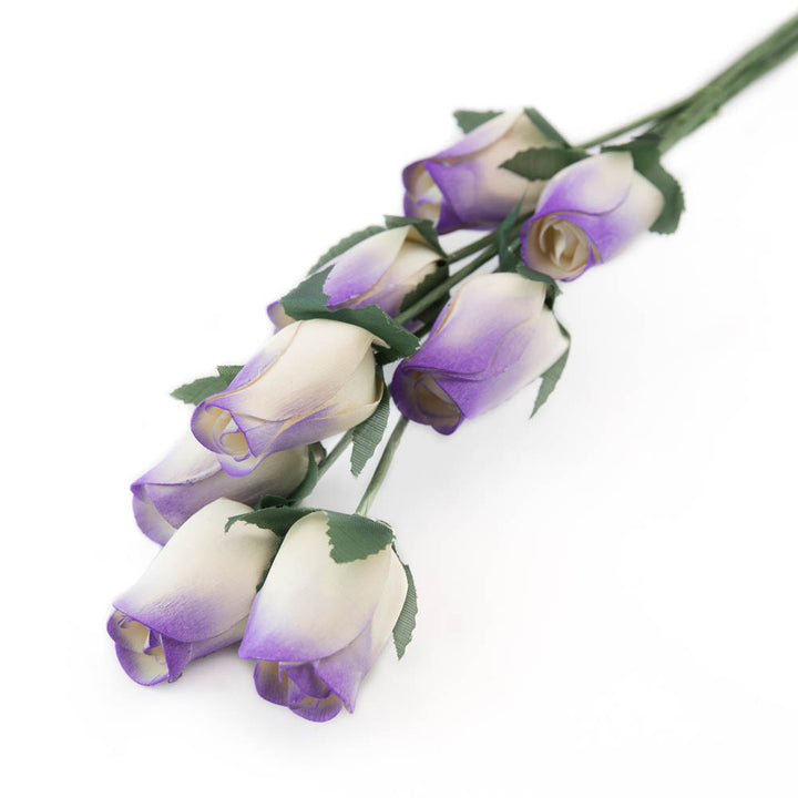 White/Purple Closed Bud Roses 8-Pack - The Original Wooden Rose