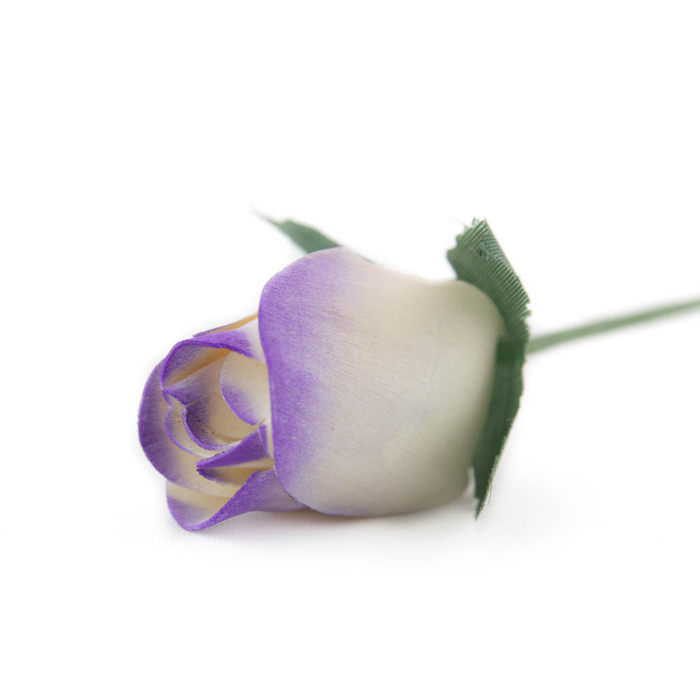 White/Purple Closed Bud Roses 8-Pack - The Original Wooden Rose