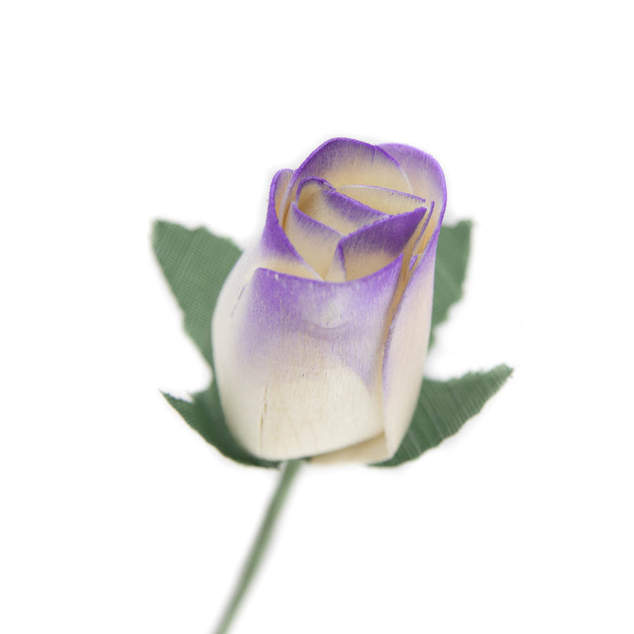 White/Purple Closed Bud Roses 8-Pack - The Original Wooden Rose