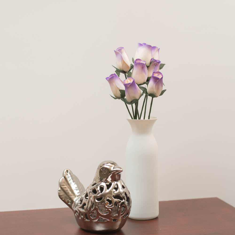 White/Purple Closed Bud Roses 8-Pack - The Original Wooden Rose