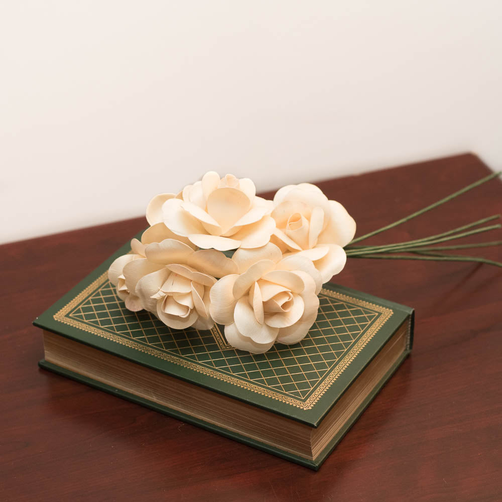 White Fully Open Roses 6-Pack - The Original Wooden Rose