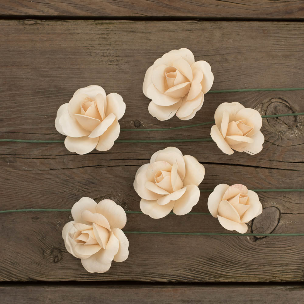White Fully Open Roses 6-Pack - The Original Wooden Rose