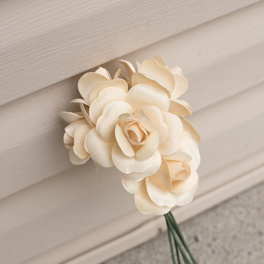 White Fully Open Roses 6-Pack - The Original Wooden Rose