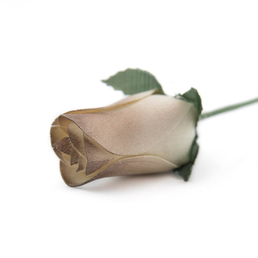 White/Brown Closed Bud Roses 8-Pack - The Original Wooden Rose