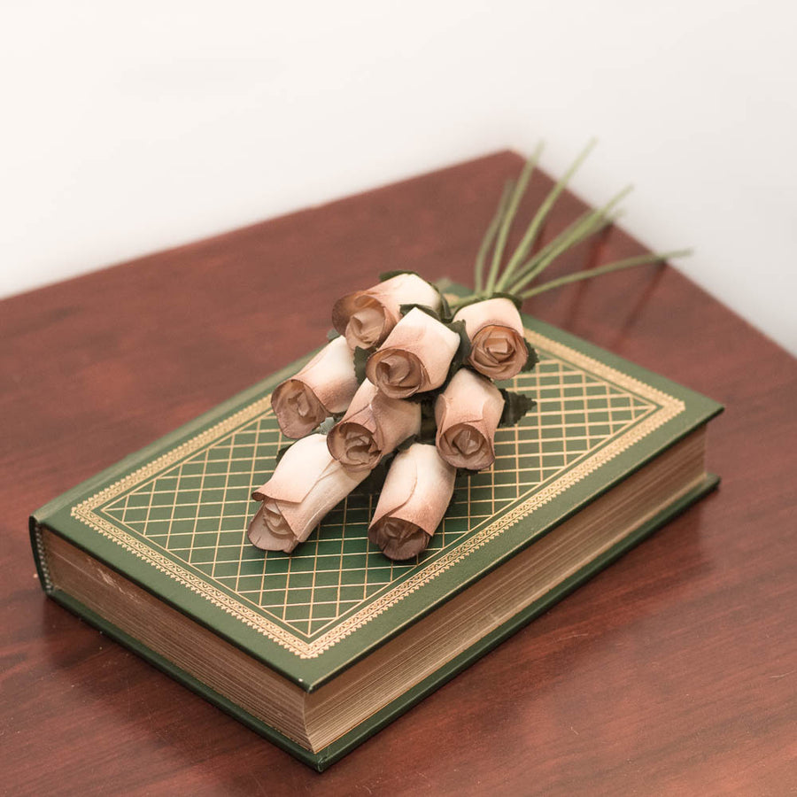 White/Brown Closed Bud Roses 8-Pack - The Original Wooden Rose
