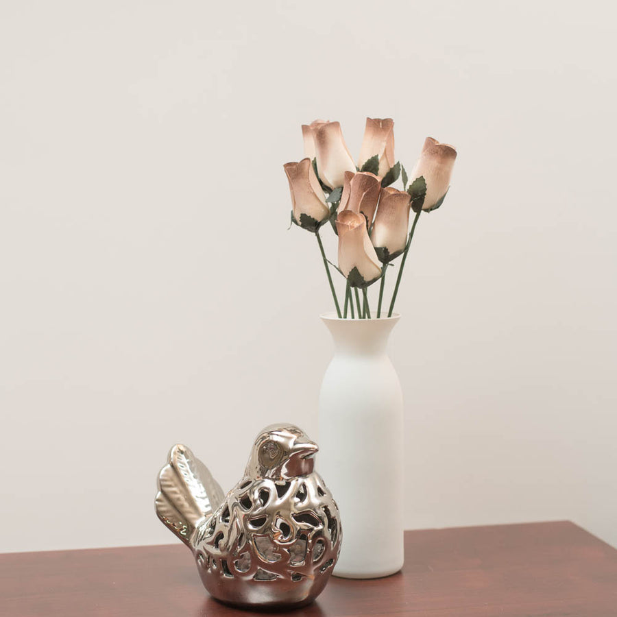 White/Brown Closed Bud Roses 8-Pack - The Original Wooden Rose