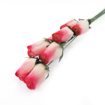 White/Red Closed Bud Roses 8-Pack - The Original Wooden Rose