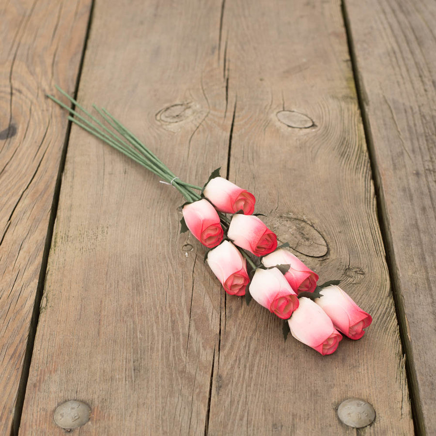 White/Red Closed Bud Roses 8-Pack - The Original Wooden Rose