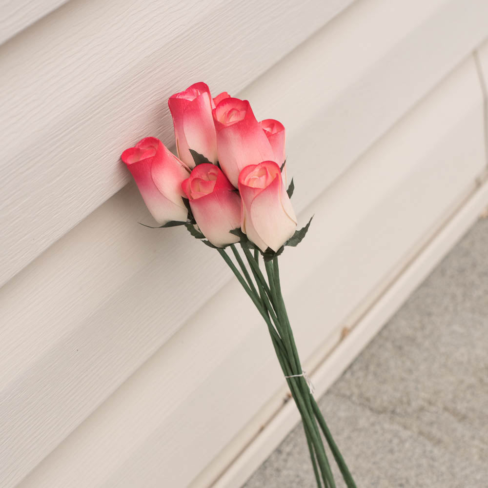 White/Red Closed Bud Roses 8-Pack - The Original Wooden Rose
