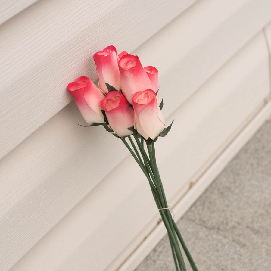 White/Red Closed Bud Roses 8-Pack - The Original Wooden Rose
