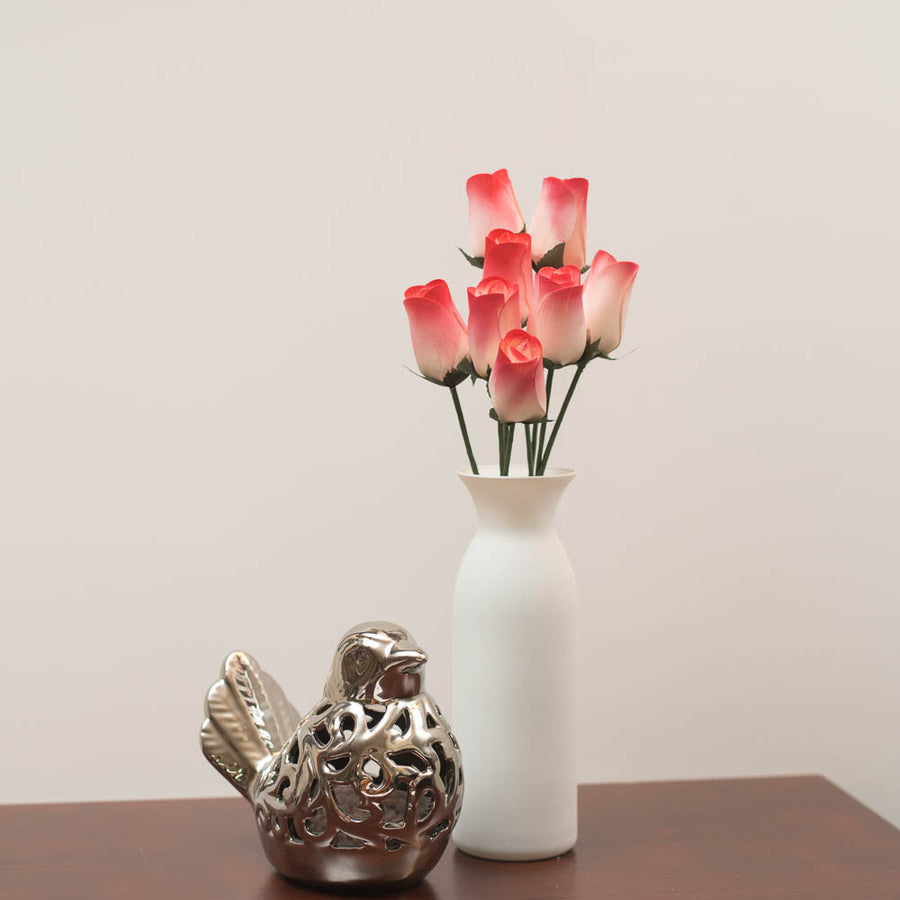 White/Red Closed Bud Roses 8-Pack - The Original Wooden Rose