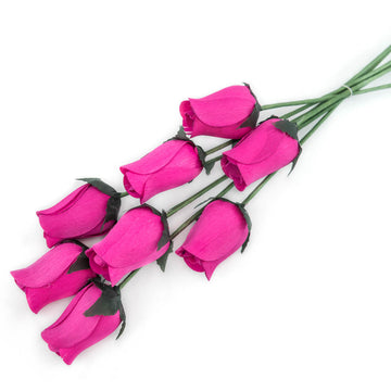 Hot Pink Closed Bud Roses 8-Pack - The Original Wooden Rose