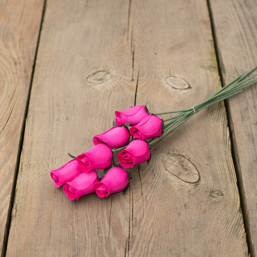 Hot Pink Closed Bud Roses 8-Pack - The Original Wooden Rose