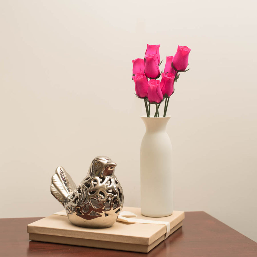 Hot Pink Closed Bud Roses 8-Pack - The Original Wooden Rose