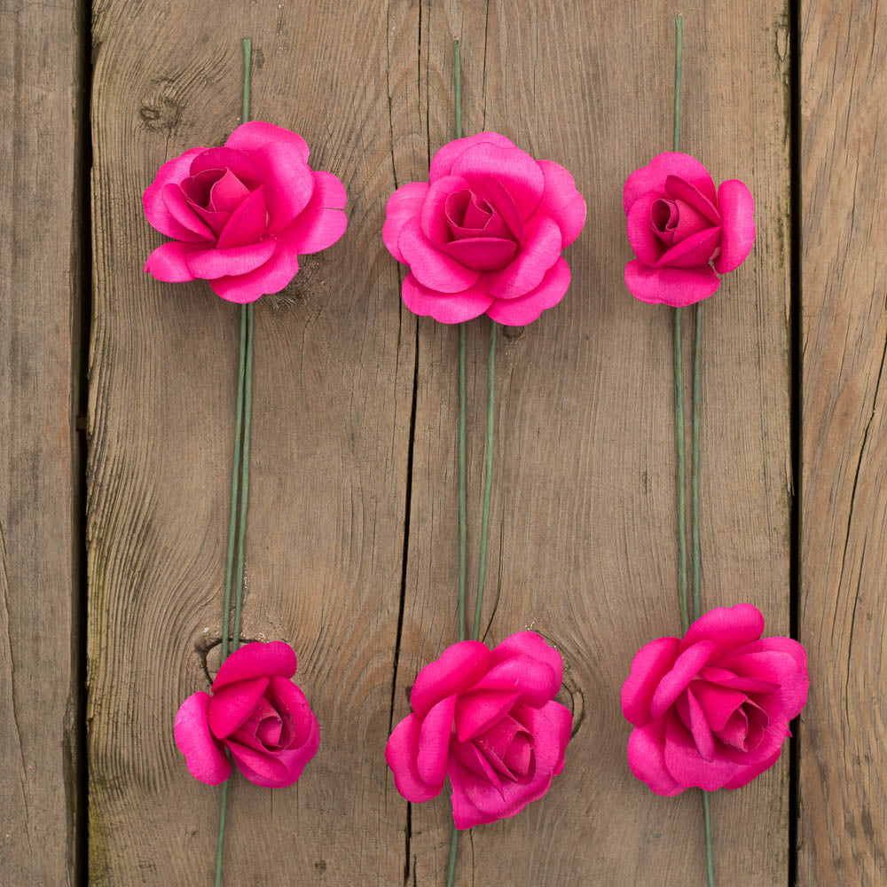 Hot Pink Fully Open Roses 6-Pack – The Original Wooden Rose