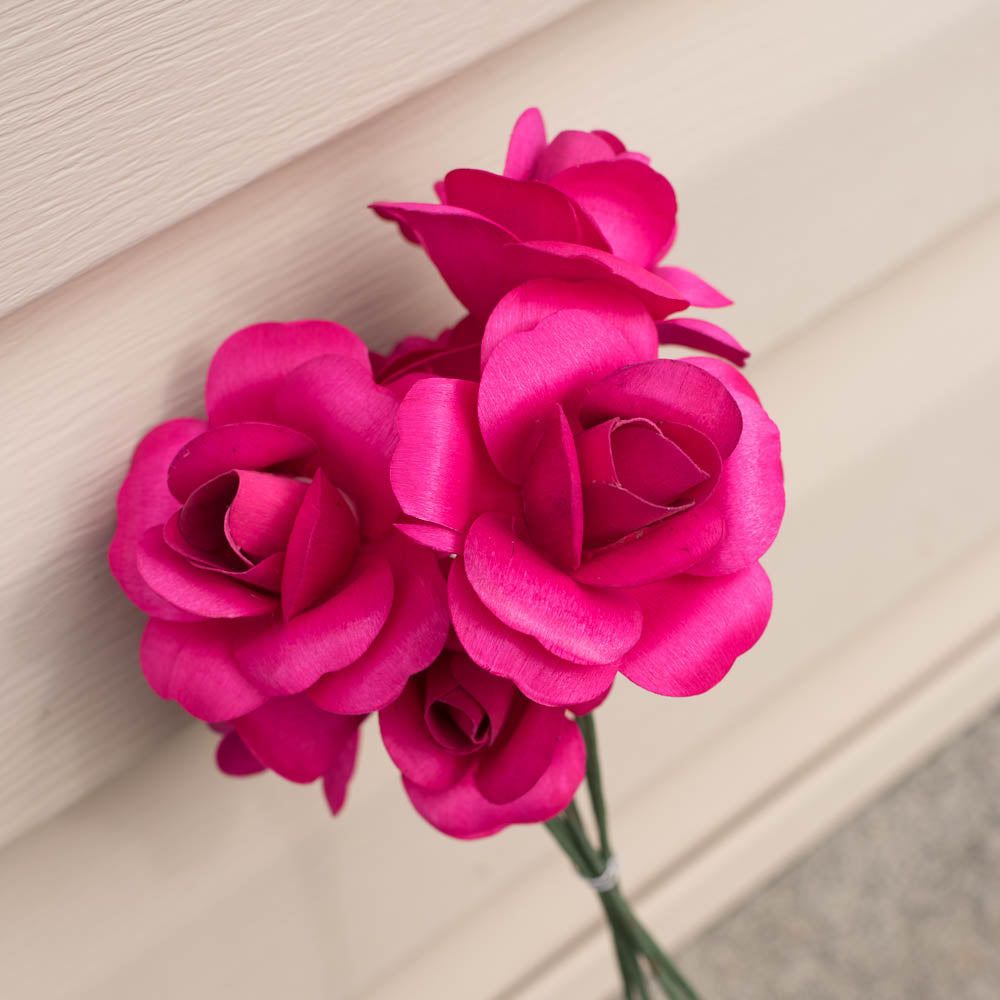 Hot Pink Fully Open Roses 6-Pack – The Original Wooden Rose