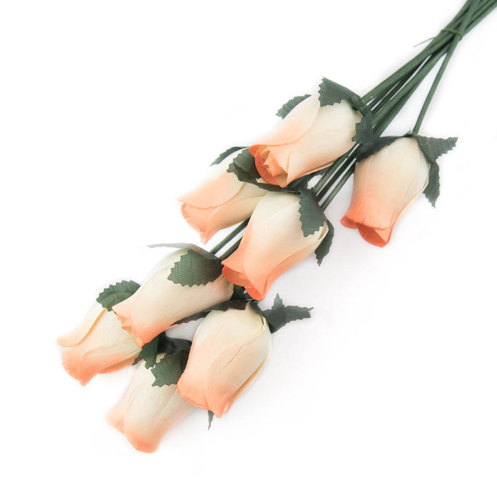 White/Orange Closed Bud Roses 8-Pack - The Original Wooden Rose