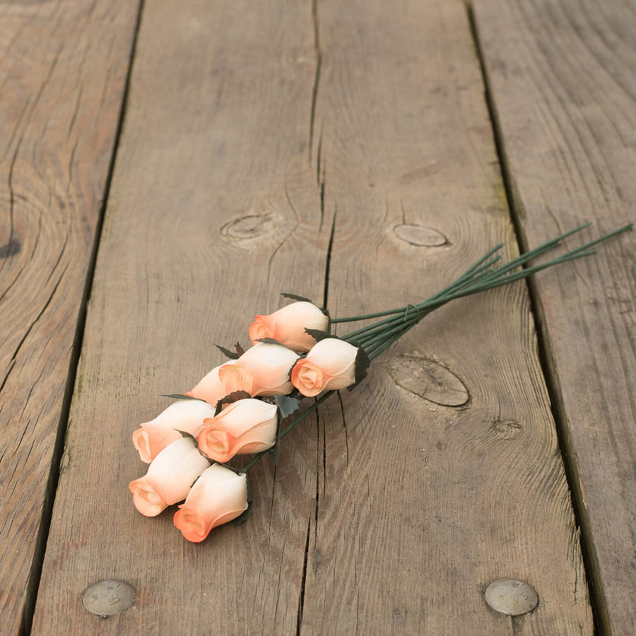 White/Orange Closed Bud Roses 8-Pack - The Original Wooden Rose