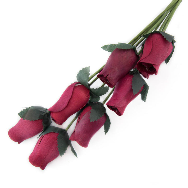 Burgundy Closed Bud Roses 8-Pack - The Original Wooden Rose