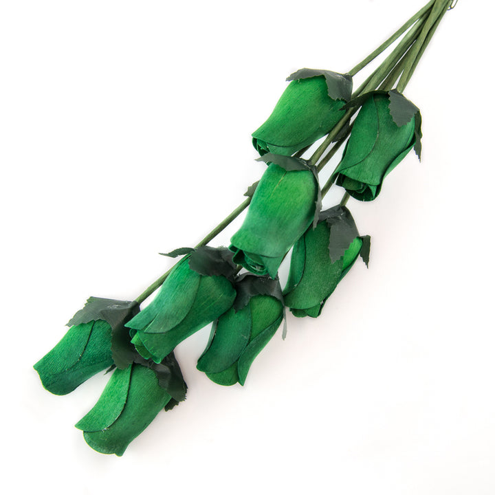 Dark Green Closed Bud Roses 8-Pack - The Original Wooden Rose