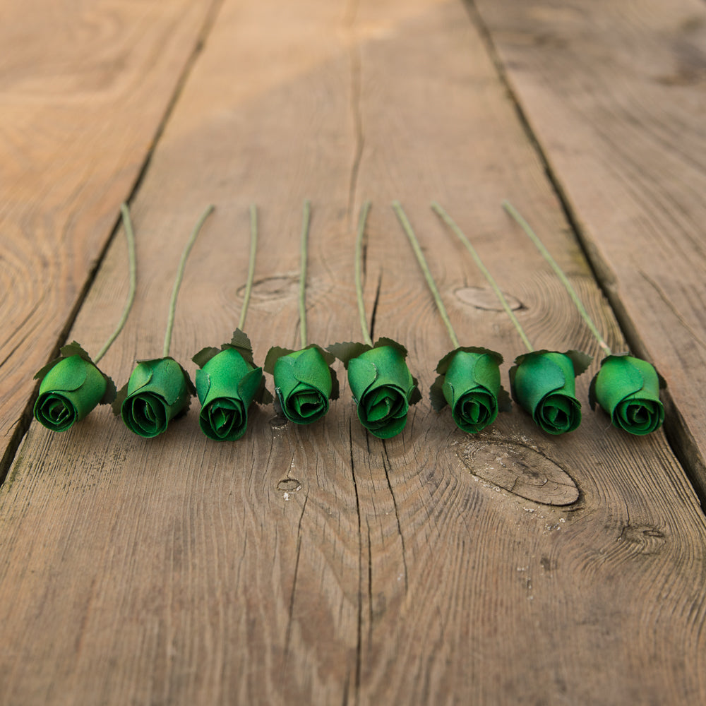 Dark Green Closed Bud Roses 8-Pack - The Original Wooden Rose