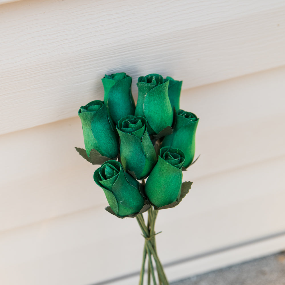Dark Green Closed Bud Roses 8-Pack - The Original Wooden Rose