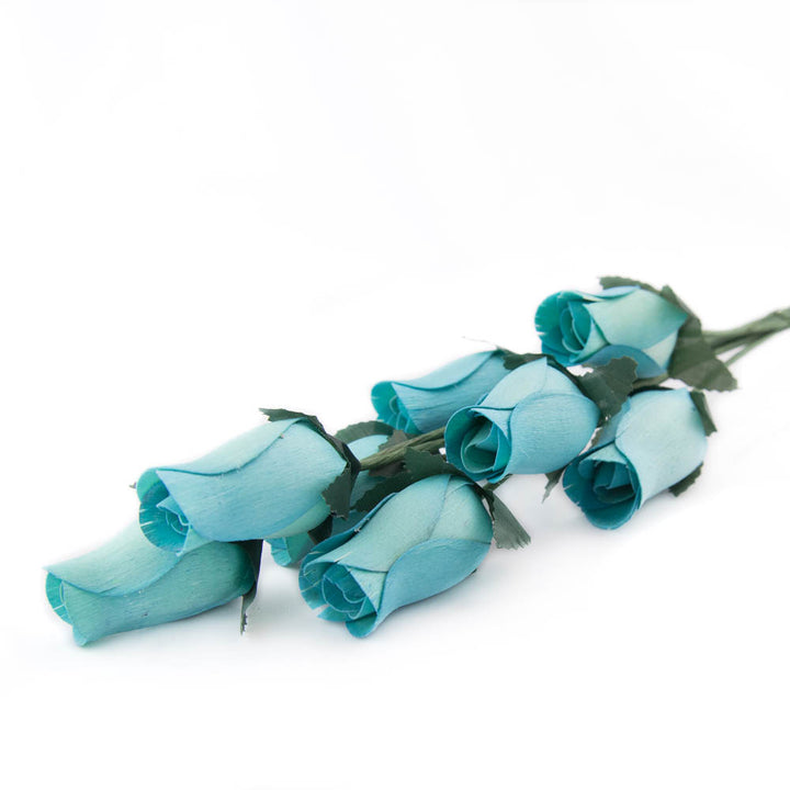 Light Blue Closed Bud Roses 8-Pack - The Original Wooden Rose
