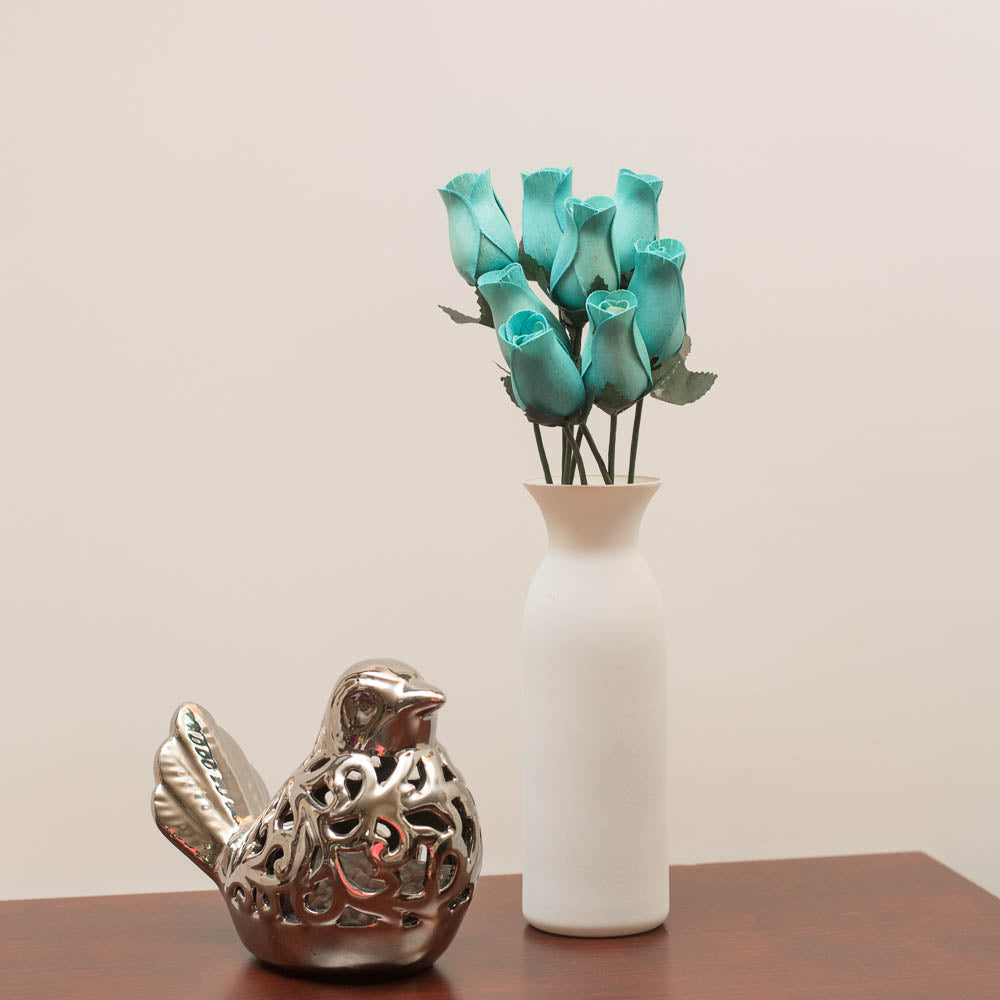 Light Blue Closed Bud Roses 8-Pack - The Original Wooden Rose