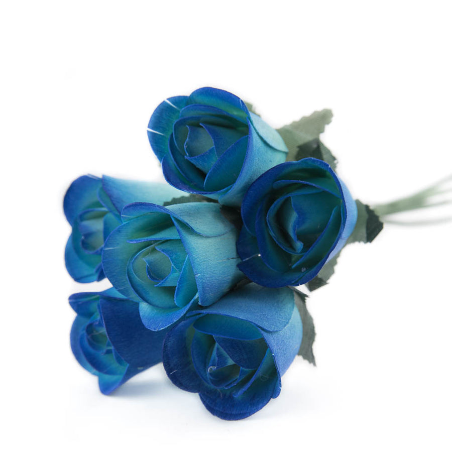 Blue/Dark Blue Half Open Roses 6-Pack - The Original Wooden Rose